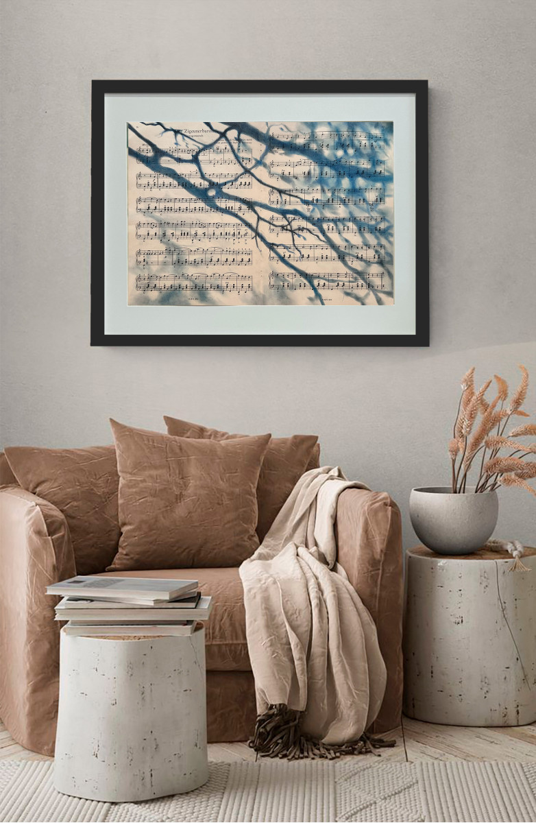 Silhouette Sonata No.4 - Nature Silhouette Wall Art on Antique Sheet Music | Botanical Shadow Artwork