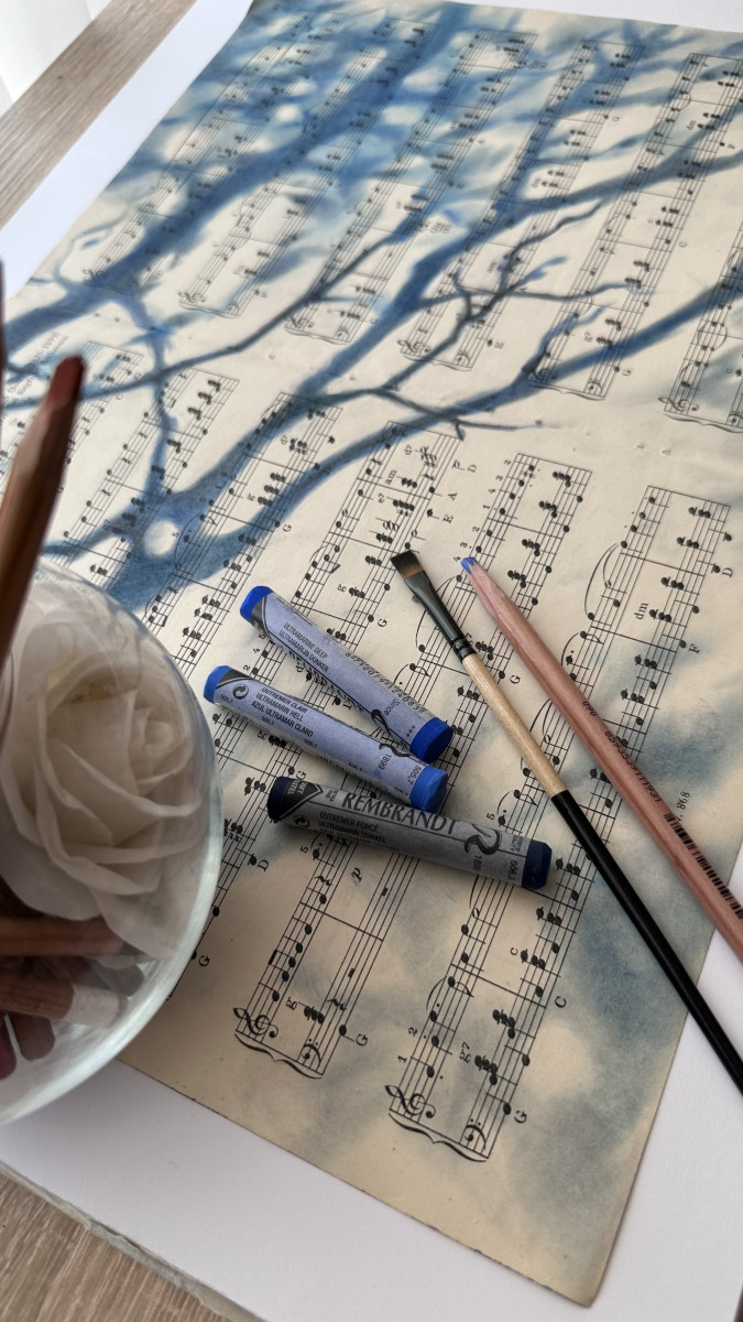 Silhouette Sonata No.4 - Nature Silhouette Wall Art on Antique Sheet Music | Botanical Shadow Artwork