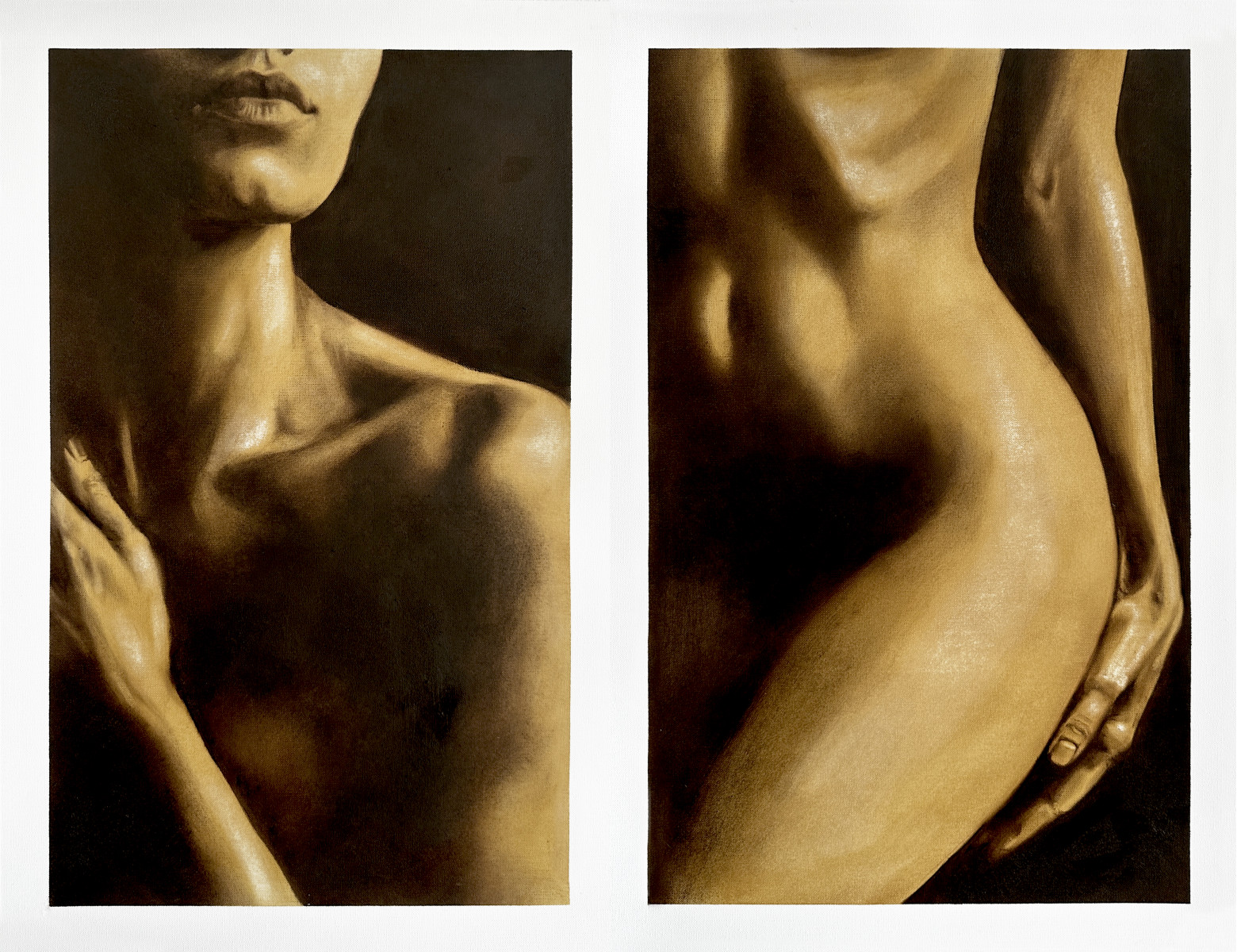 Naked Truth / Innocent Lie II  -Contemporary Nude Diptych Female Body