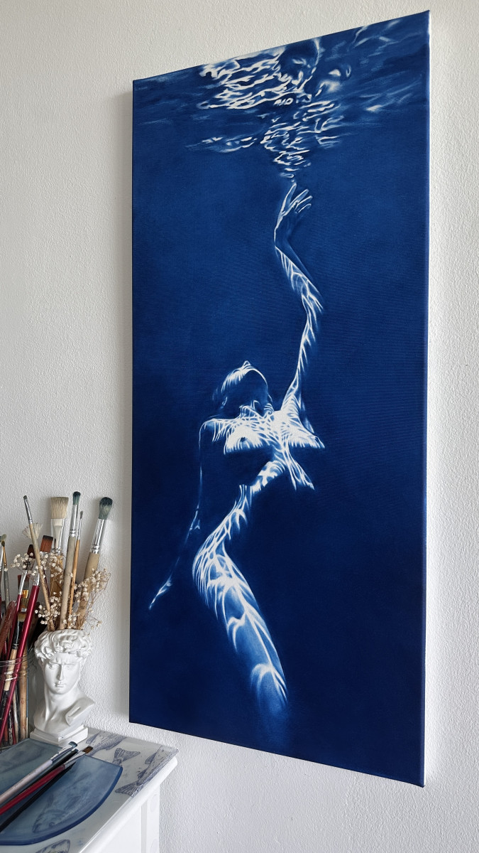 Call of the Siren - Blue Monochrome Underwater Nude