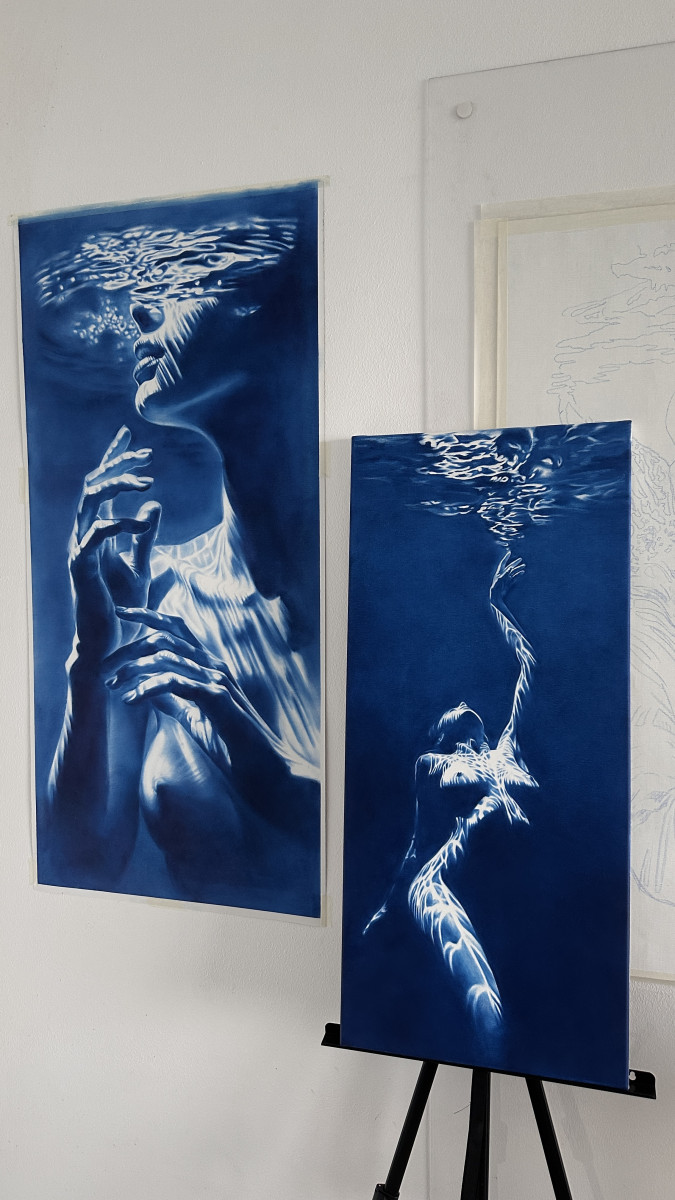 Call of the Siren - Blue Monochrome Underwater Nude