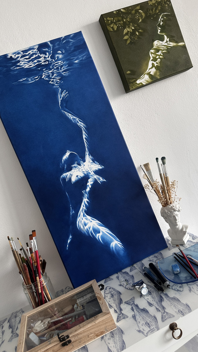 Call of the Siren - Blue Monochrome Underwater Nude