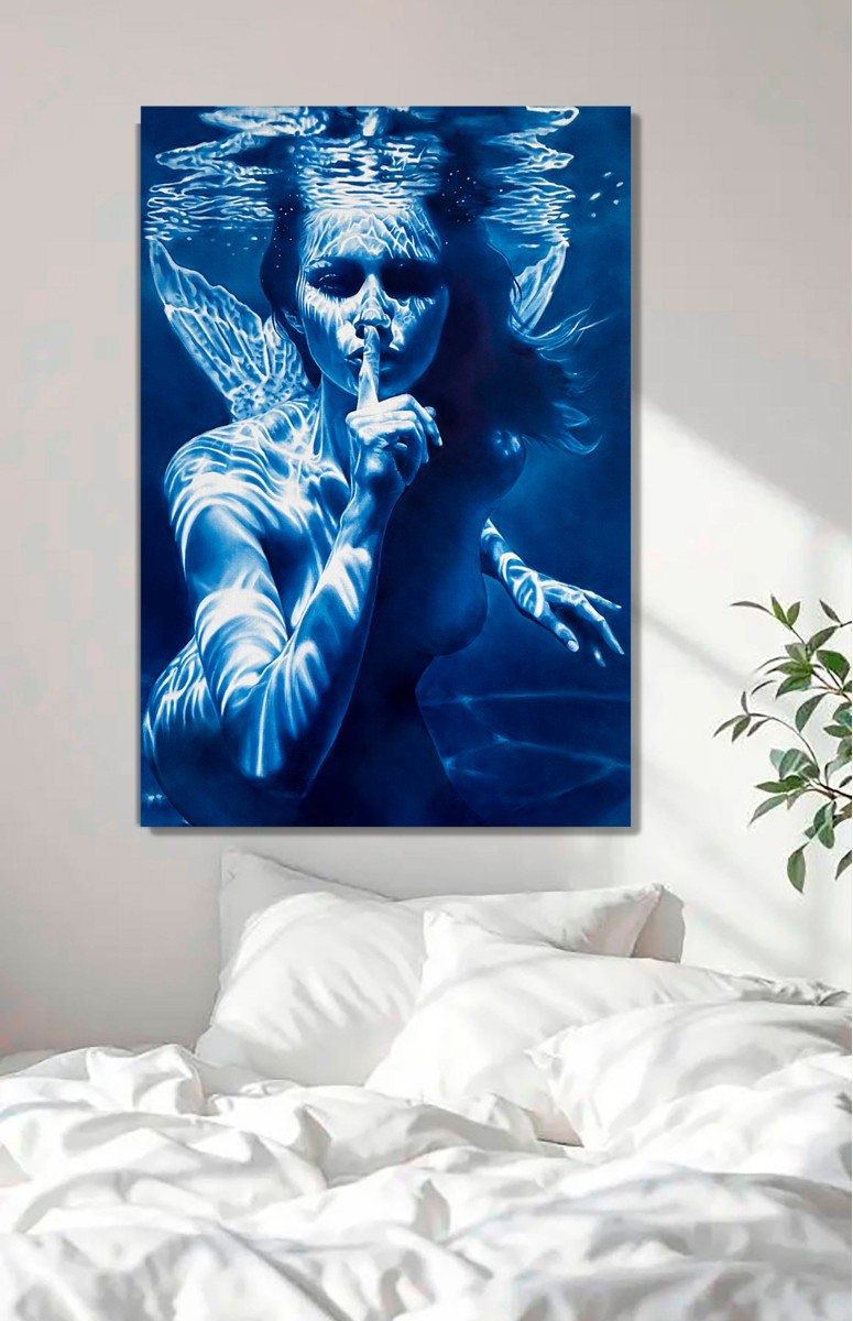 The Mermaid's Enigma – Underwater Female Figure with Blue Water Reflections