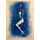 Muse №2 - Contemporary Nude Figurative Oil Painting on Vintage Music Sheet – Cyanotype Style Female Form Artwork, Inspiration Series
