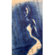 Muse №2 - Contemporary Nude Figurative Oil Painting on Vintage Music Sheet – Cyanotype Style Female Form Artwork, Inspiration Series